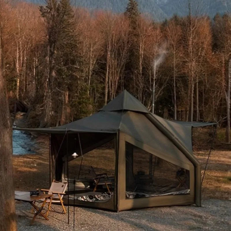 Family Tourist Inflatable Tent Outdoor Sunshade Windproof Stable Nature Hike Camping Tent Portable Overnight Camping Supplies