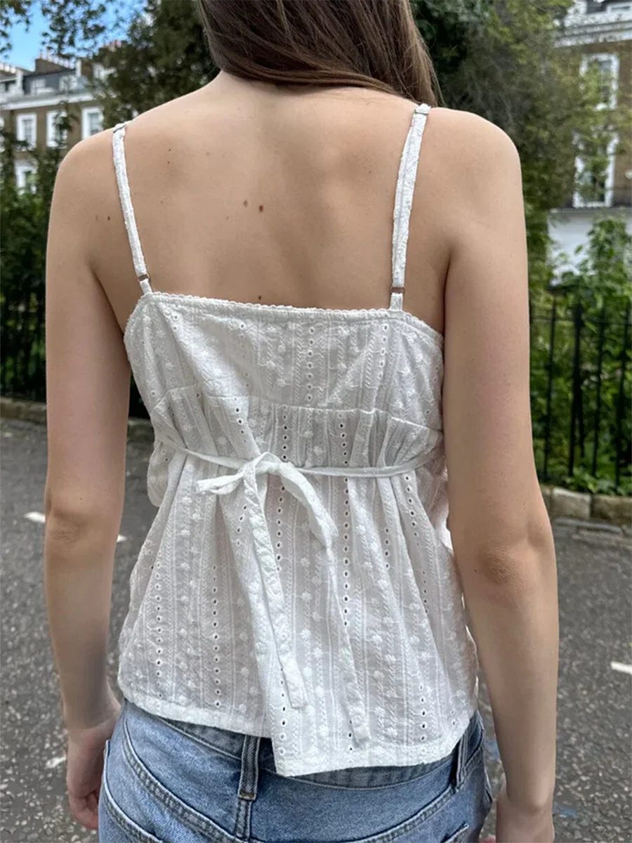 Women s Lace Trimmed Tank Tops Summer Sleeveless V Neck Open Back Casual Camisole Shirts White Beachwear Tops