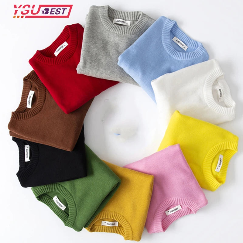 Autumn Kids Baby Boys Girls Pullover Sweaters Casual Baby Boys Girls Long Sleeve Sweaters Candy Color Knit Children's Sweaters