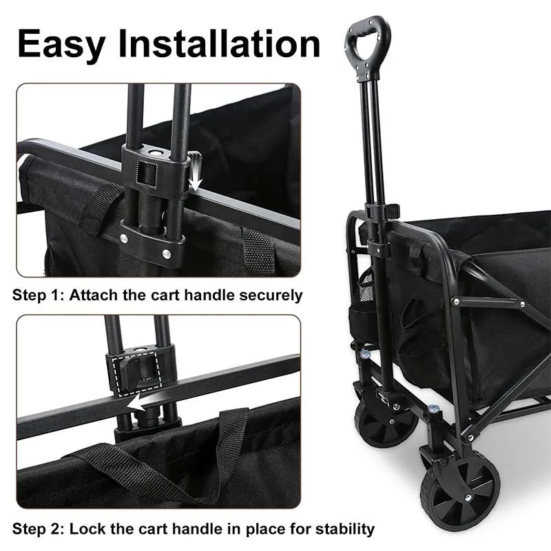 Foldable 4-wheeled cart, large capacity garden cart with wheels, heavy-duty multi-purpose grocery cart for shopping and camping