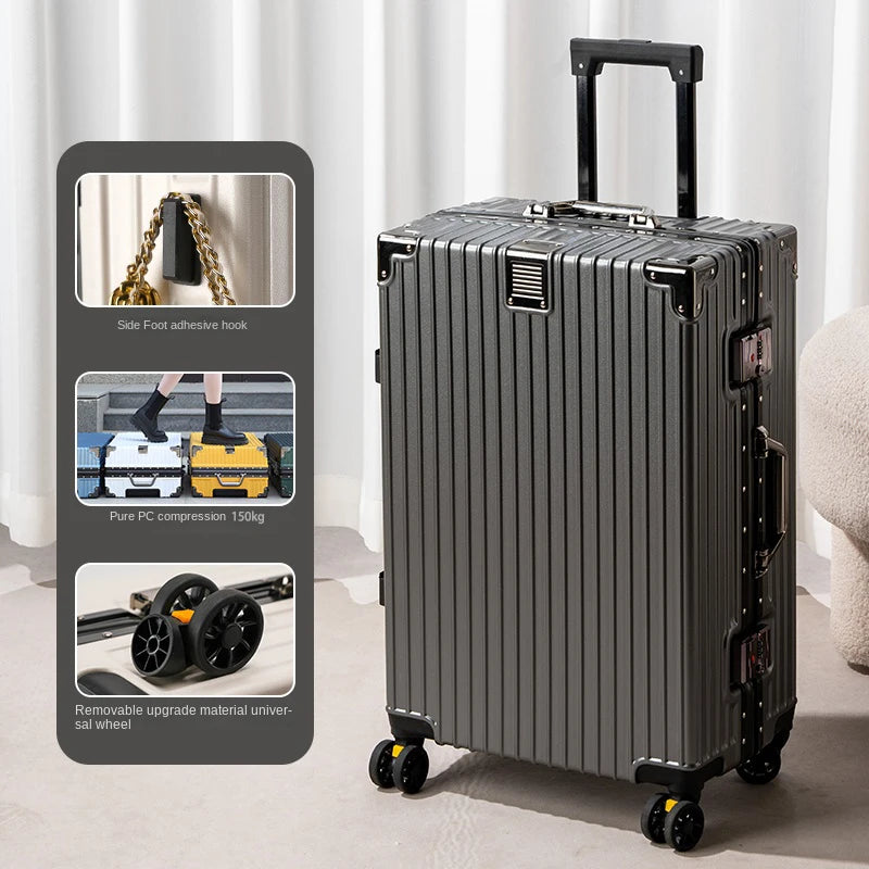 Suitcase Aluminum Frame 20 inch Carrier Trolley Case Removable Universal Wheels 22-30 inch Large Capacity Travel Suitcases