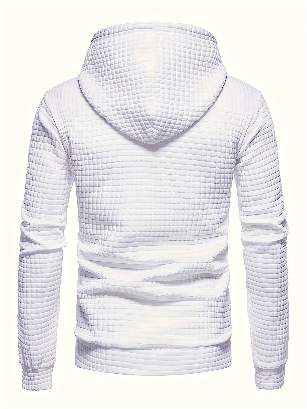 Waffle Pattern Hoodie, Cool Hoodies For Men, Men's Casual Solid Pullover Hooded Sweatshirt With Kangaroo Pocket Streetwear For W