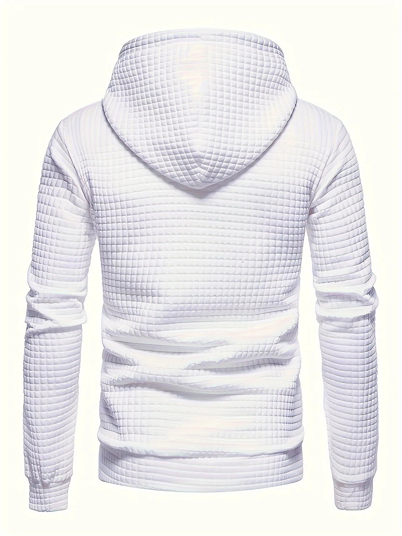 Waffle Pattern Hoodie, Cool Hoodies For Men, Men's Casual Solid Pullover Hooded Sweatshirt With Kangaroo Pocket Streetwear For W