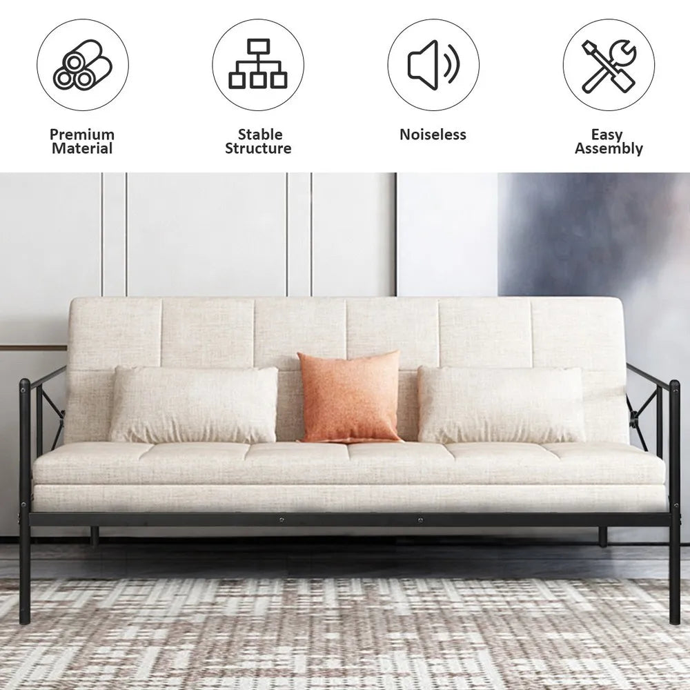 Metal Daybed Frame Twin Size Multifunctional Platform Bed Home Steel Slats