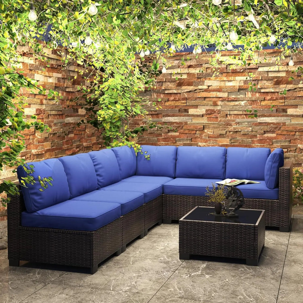 7-Piece Modular Outdoor Furniture Set, PE Rattan Wicker Sectional Modular Conversation Sofa Set, Perfect For Garden Balcony