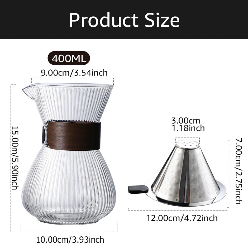400ml Striped Glass Pot Pour-over Coffee Sharing Pot Simple Cold Drink Pot Coffee Utensils Tea Set Coffee Accessories
