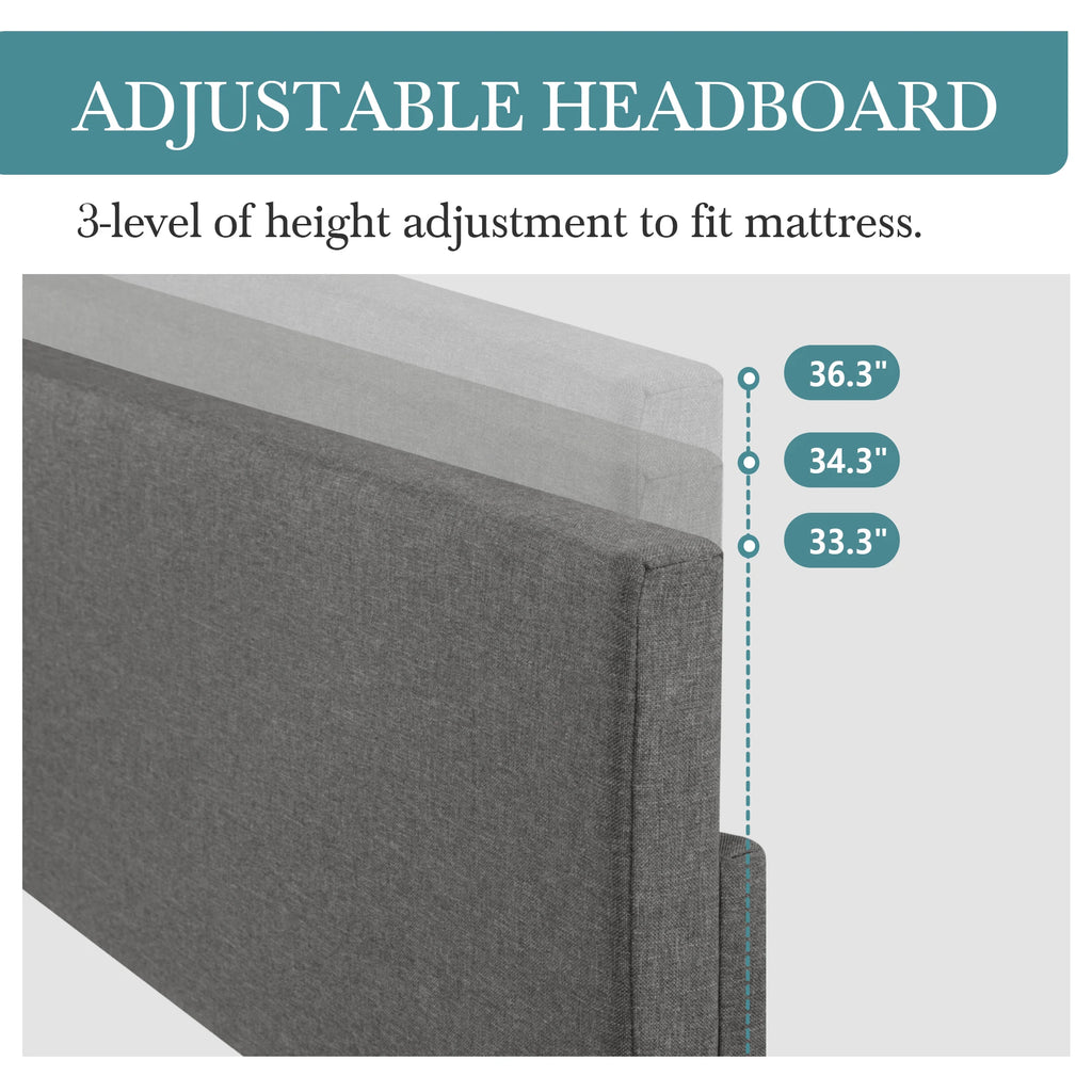 HOOMIC Upholstered Bed Frame with Adjustable Headboard, Soft Linen Fabric, Strong Supporting Structure, Noise-Free Allewie