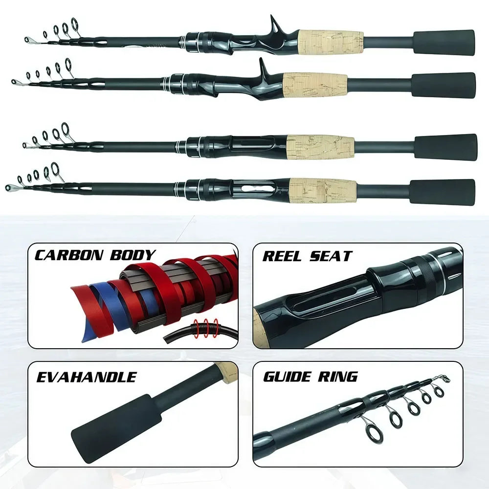 SantaKing Spinning /Casting Telescopic Fishing Rod  1.8m 2.1m Carbon Fiber Portable Travel Fishing Pole Rods