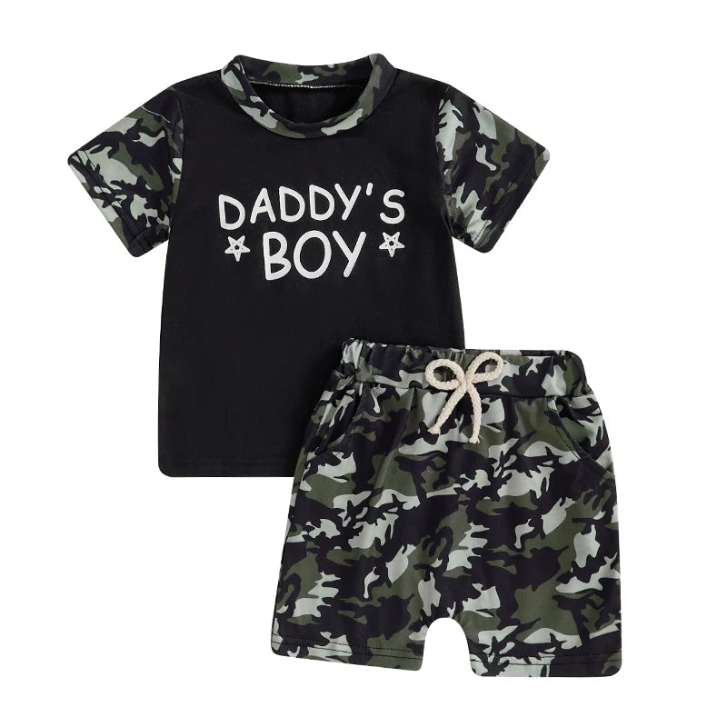 Toddler Boys Casual Outfits Camo Print Tee and Elastic Waist Shorts Set for 2 Piece Summer Clothing Set