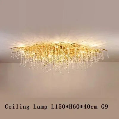 Luxurious Water Drop Golden Base Decorations for Home Light Tree Branch Customize Foyer Luxury Crystal Chandelier