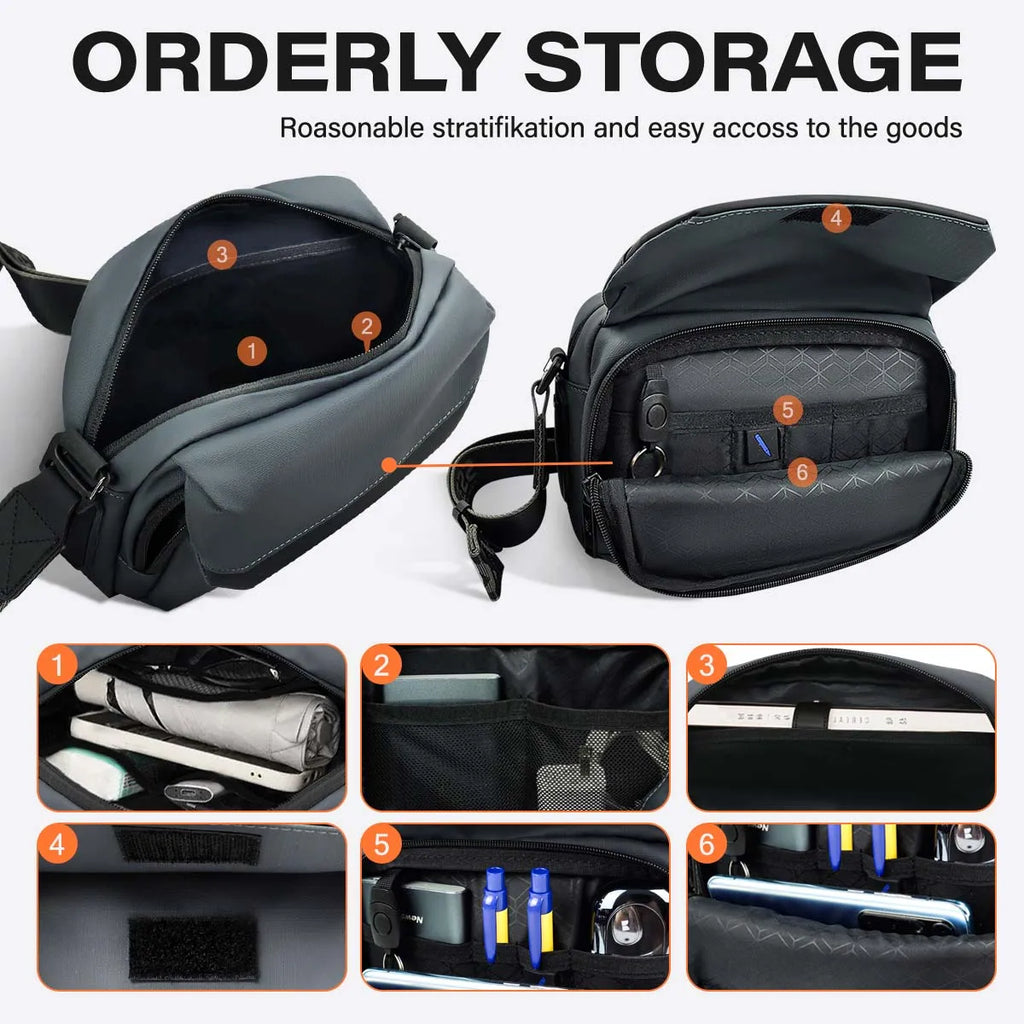 Luxury Business Shoulder Bag for Men Design Plaid Messenger Bag Crossbody Bag Casual Zipper Small Square Sling Bag Waterproof