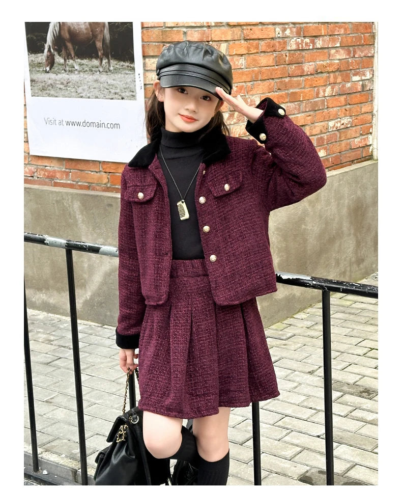 baby Girls Outfits blazer+Pleated skirt 2pcs kids girls clothes set Designer Style 4-14 years coat+skirt teen girl clothing suit