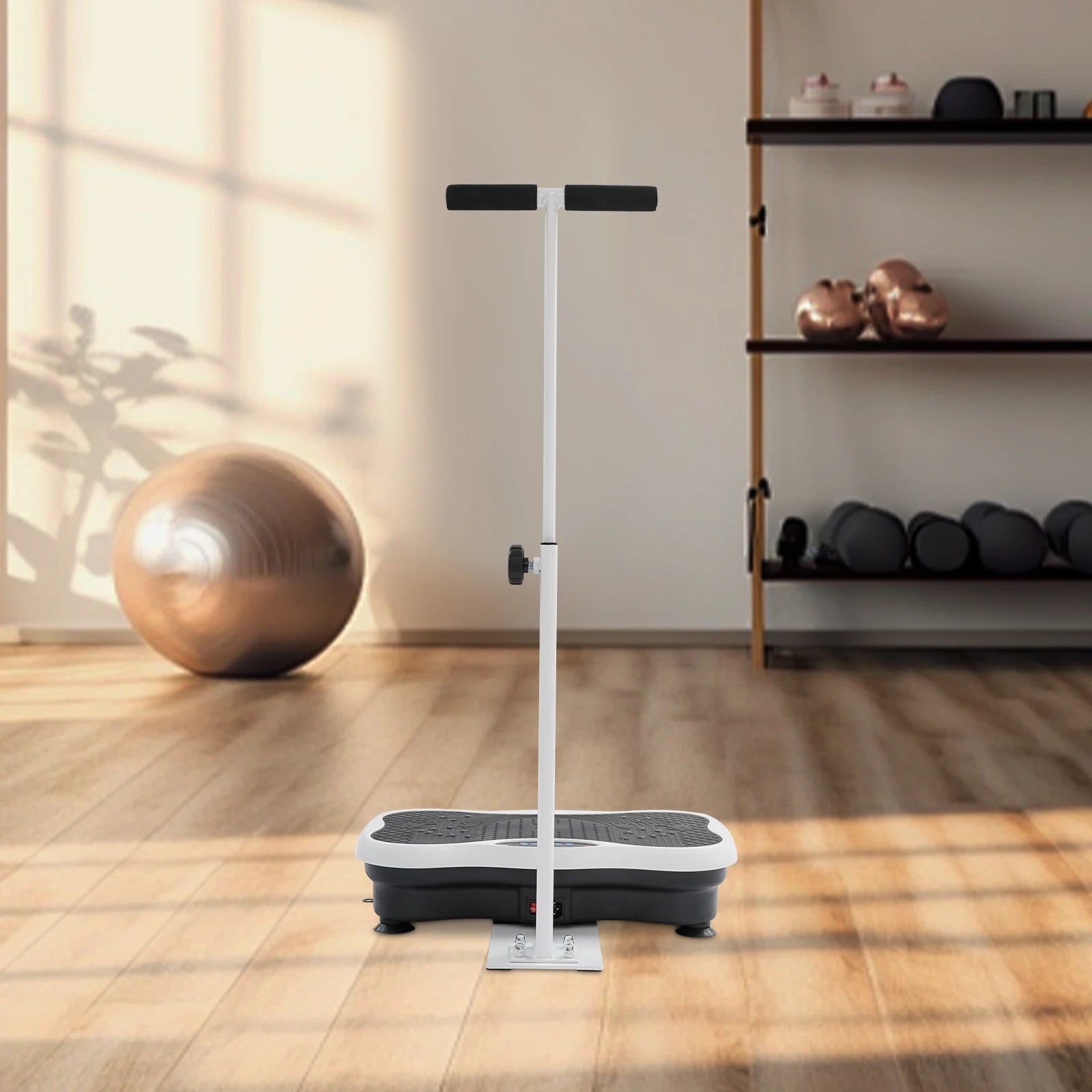 ABS Vibration Plate Exercise Machine,Black White Machine with Handrails Floorstanding Adjustable 72-100cm Modes 10 for children