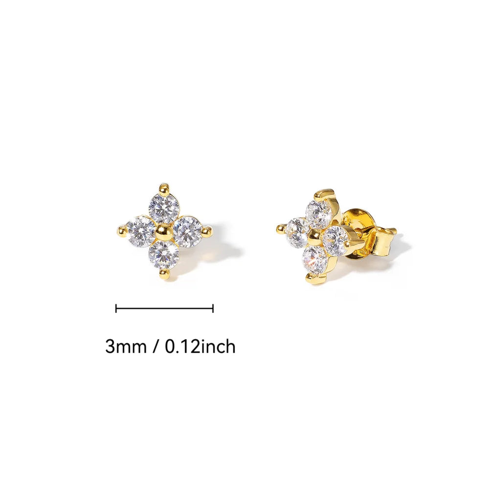 Dainty Flower Stainless Steel Butterfly Stud Earrings for Women Cartilage Ear Ring Cute Zircon Gold Color Clover Jewelry Gift
