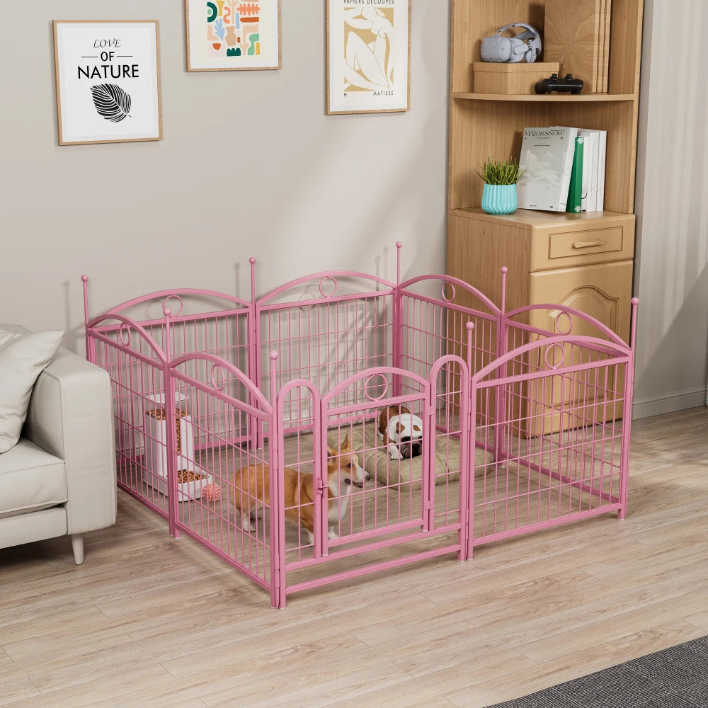 Dog Playpen Indoor 24 inch 8 Panels Metal Dog Pen Pet Dog Fence Outdoor Exercise Pen with Doors, Heavy Duty Dog Fence Puppy Pen