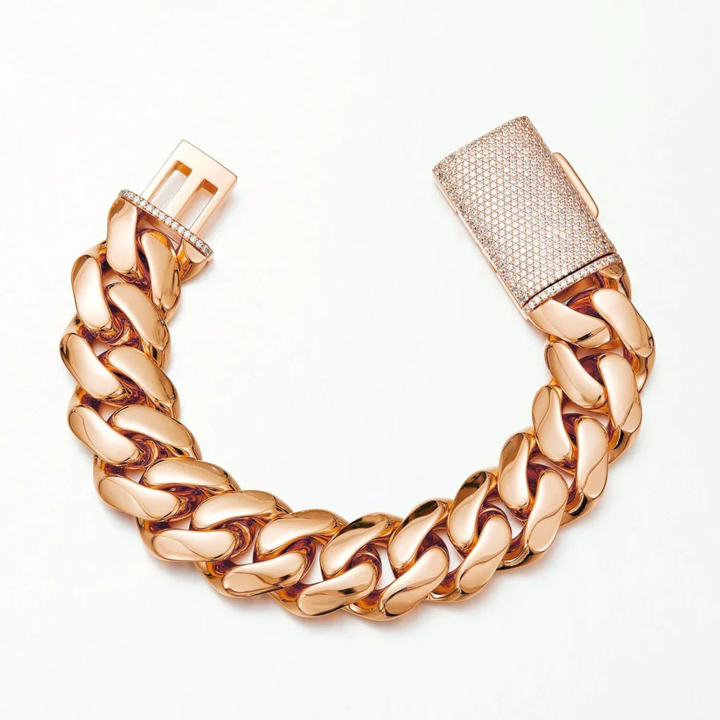 8-22mm Rose Gold  316L Stainless Steel  Cuban Miami Link Chain Iced Out CZ Box Clasp Necklace Fashion Hip Hop Unisex Jewelry