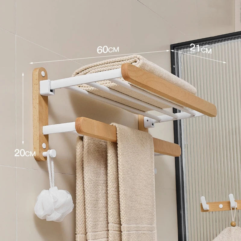 Beech towel rack no punch bathroom shelf toilet wall mounted washroom storage organizer bath towel holder bathroom accessories