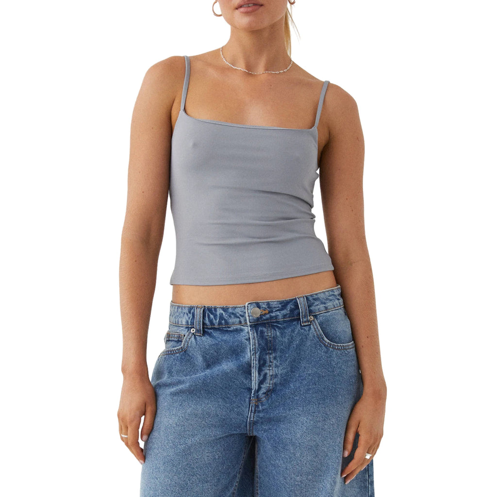 Women Crop Camisole Solid Color Summer Backless Spaghetti Strap Tank Tops Sleeveless T-Shirt for Streetwear Clubwear