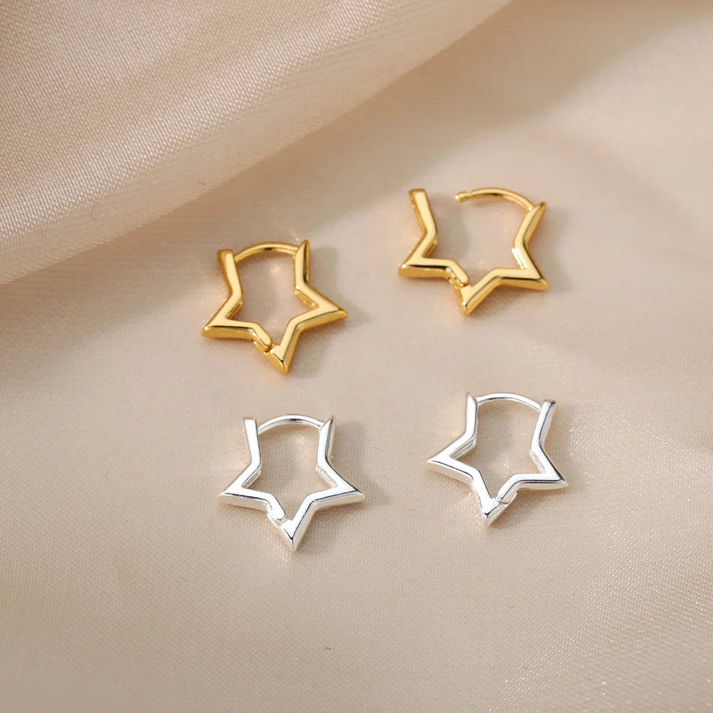 Stainless Steel Star Hoop Earings For Women 2024 Trend New In Luxury Gold Color Earrings Ear Jewelry Gift pendientes mujer