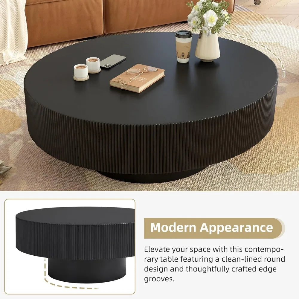 31 inch modern round coffee table with sturdy base, wood center tables for living room reception room, easy assemble, black
