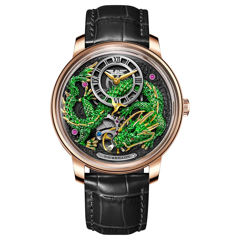 PINDU Design Wristwatches Original Dragon Theme Mechanical Watches Men Celestial Series Curved Mirror Transparent Design Watch