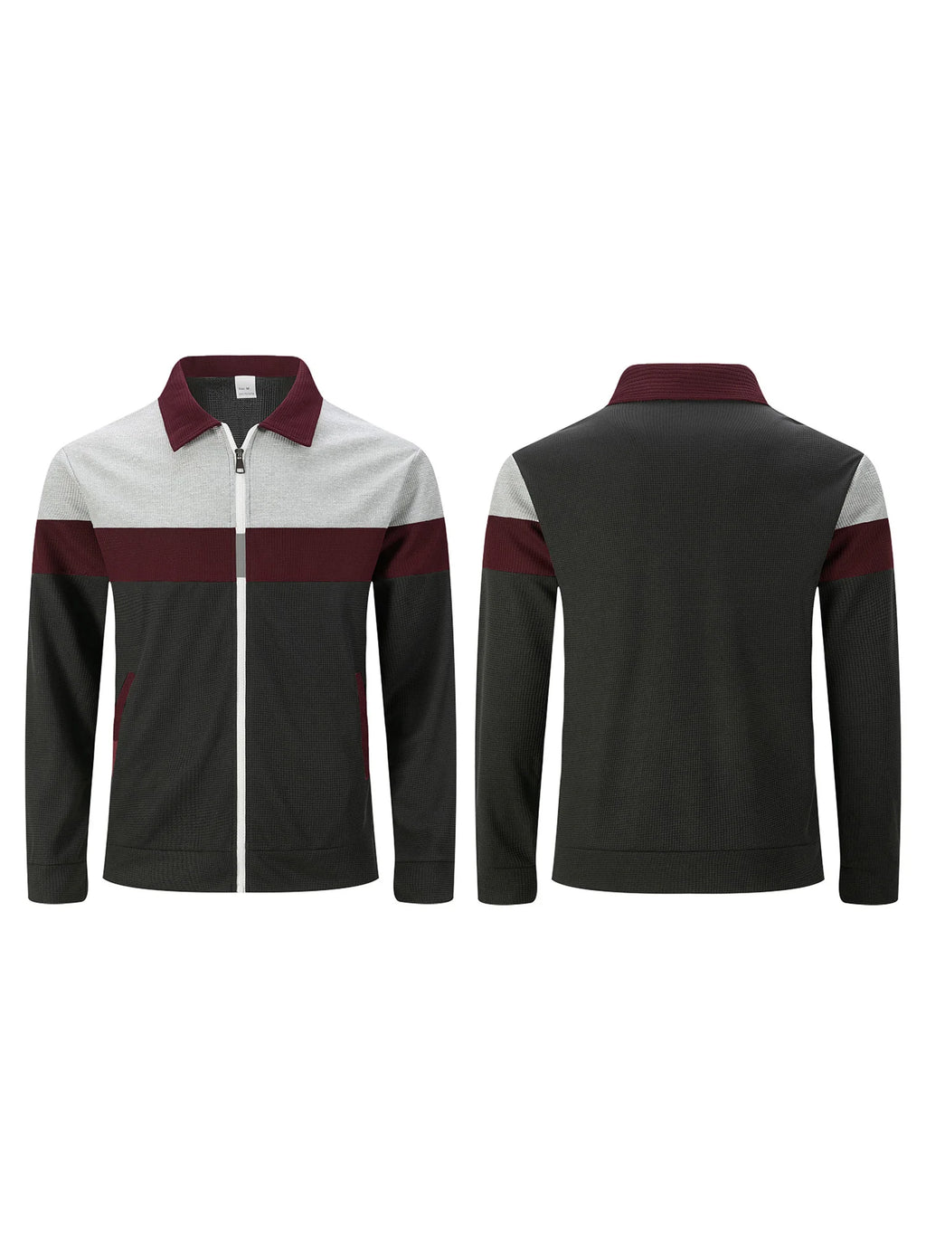 Men s Casual Lapel Collar Zip Up Jacket with Patchwork Design Pockets and Stylish Outerwear for Fall Fashion