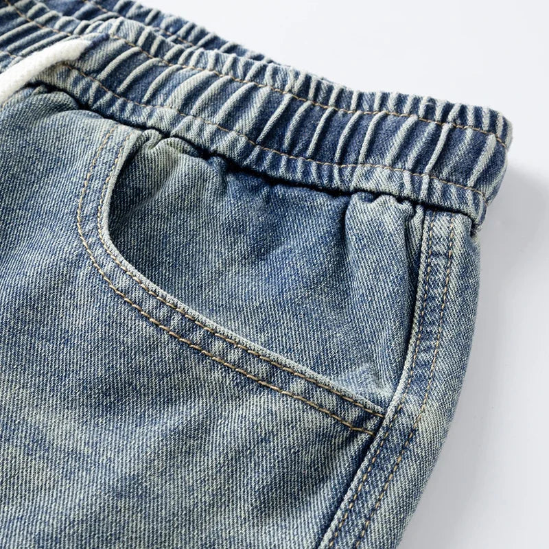 2025 Autumn/Winter New Youth Trendy Full Elastic Thickness Non Elastic Straight leg Jeans