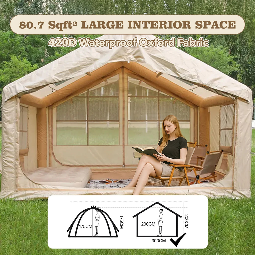 80.7 Square Feet Inflatable Tent with Air Conditioning Vent,4 Season Glamping Blow up Tent for Camping,Waterproof Oxford Fabric