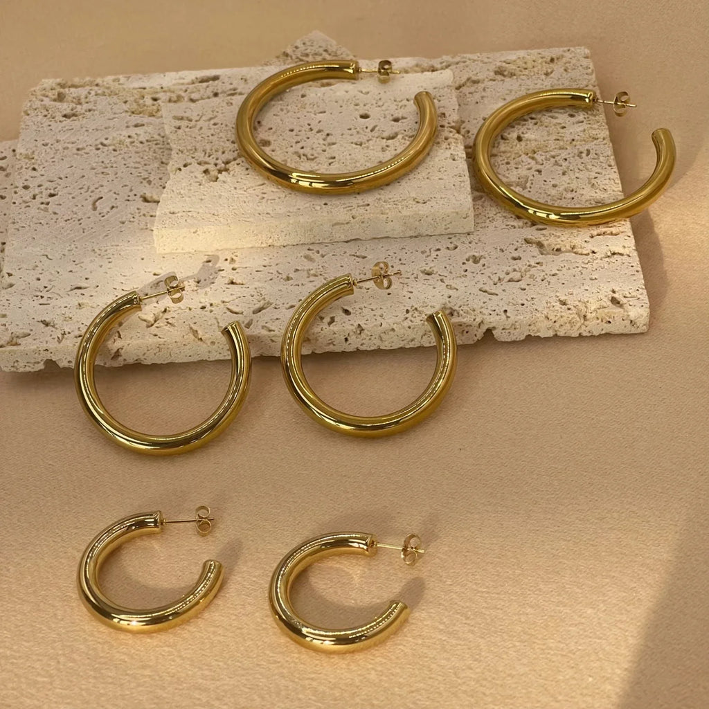 30/40/50mm Classic Stainless Steel Ear Buckle Big Earrings for Women Trendy Gold Color Large Hoop Earring Jewelry Accessories