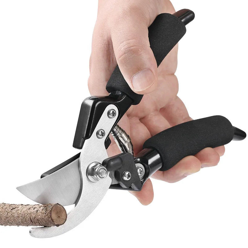 Garden Pruning Shears - Labor-Saving Spring, Sharp Blade, Bent Head, Glass Fiber Wood Grain Sponge Handle