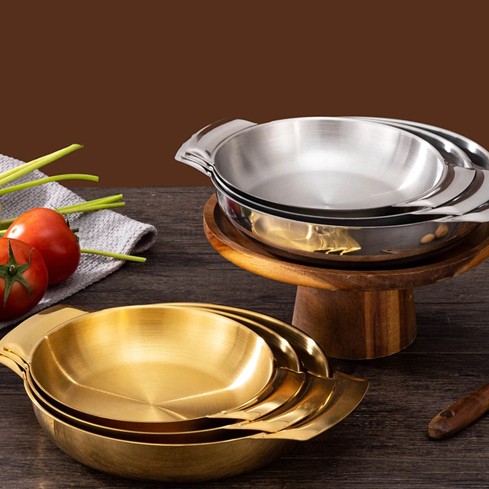 18cm 20cm Stainless Steel Dry Pot Double Ear Korean Seafood Pan Flat Bottom Cooking Pot Kitchenware For Restaurant