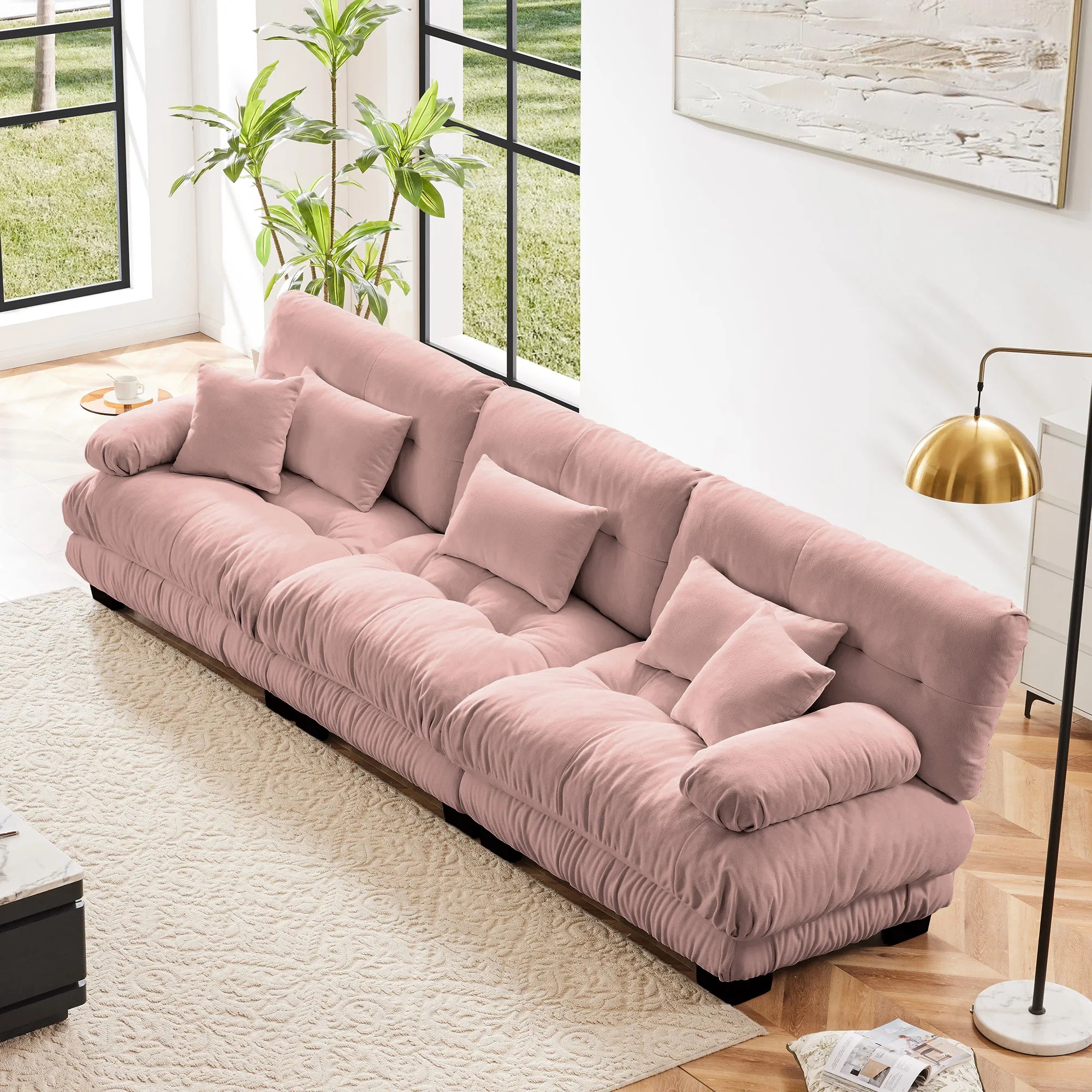 Premium 3 Seats Sectional Sofa Modular Deep Seat Sofa Couch Chenille Upholstered
