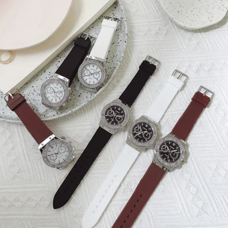 Fashion Women Watches Luxurious Brand Casual Diamond Female Rubber Quartz Wristwatches Simple Sport Clock Relogio Feminino