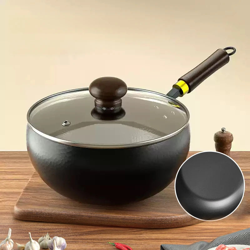 Big Belly Pot Deepened Non-stick Iron Pot Flat Bottom Uncoated Small Frying Pan Iron Pan with Lid Uncoated Frying Pan Big Belly