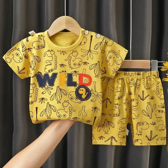 0-3year Old Baby boys Clothes set Outfits Summer Short Sleeved T-shirt Sets Toddler Costume Printed Cartoon Cute boys Suits