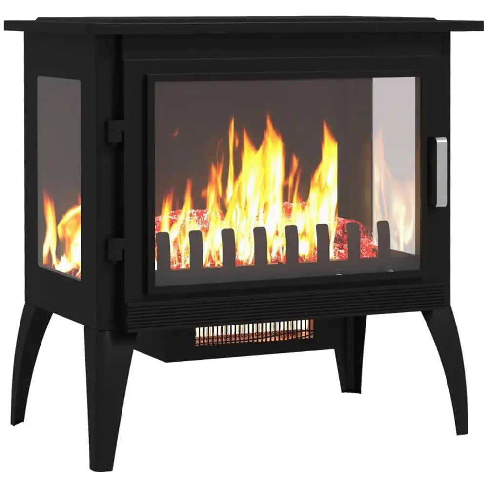 1000W/1500W 24 Freestanding Electric Fireplace Heater with Realistic Flame & Adjustable Temperature - Black