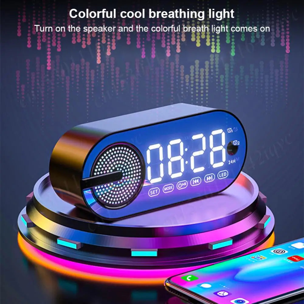 Wireless Bluetooth Speaker Small Digital Alarm Clock LED Display with Dual Alarms Human-Activated Living Room Office Decoration
