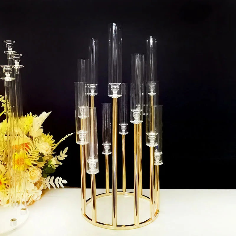 Metal Holders acrylic Candlesticks Flower Vases Wedding Table Centerpiece Pillar Stand Road Lead Party Decoration
