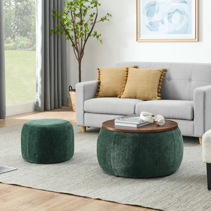 Round Storage Ottoman 2 In 1 Function Work As End Table And Ottoman With Small Seat Green
