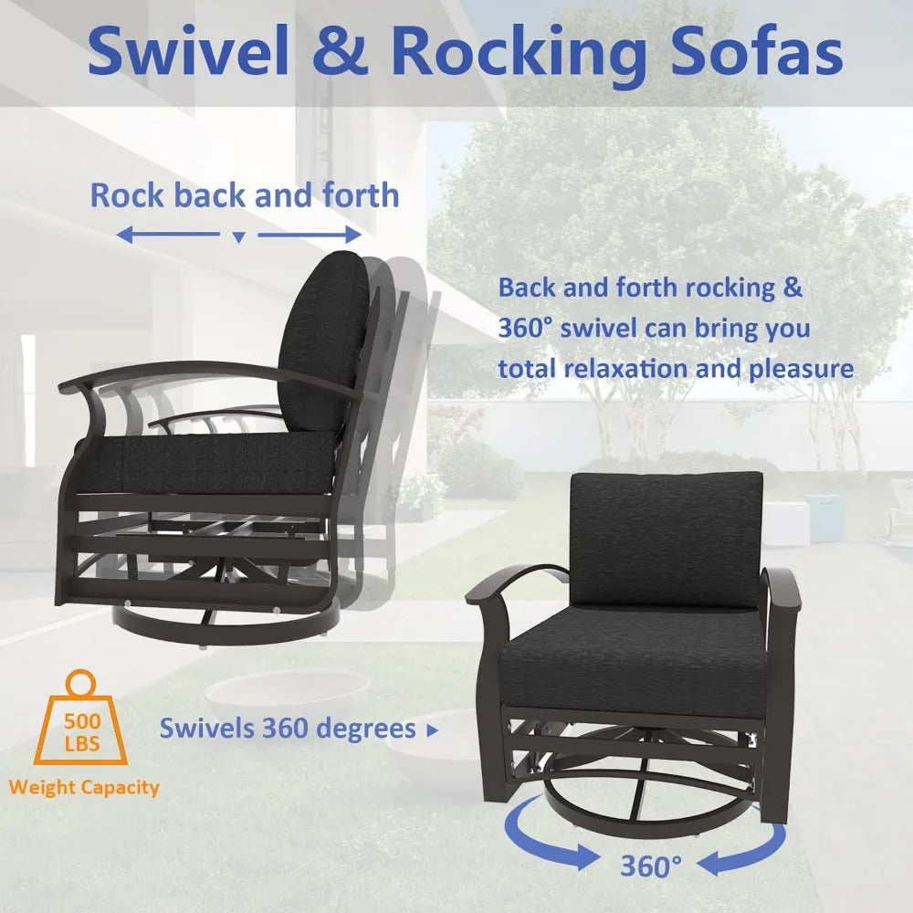 Aluminum Patio Furniture Set with 2 Swivel Chairs 7-seat Metal Outdoor Furniture Patio Sectional Sofas Patio Conversation Set w