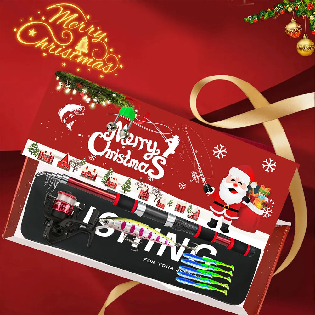 Fishing Pole Set Full Kits with Telescopic Fishing Rod and Spinning Reel Fishing Lures Hooks Travel Pole Set Xmas Gifts for Men