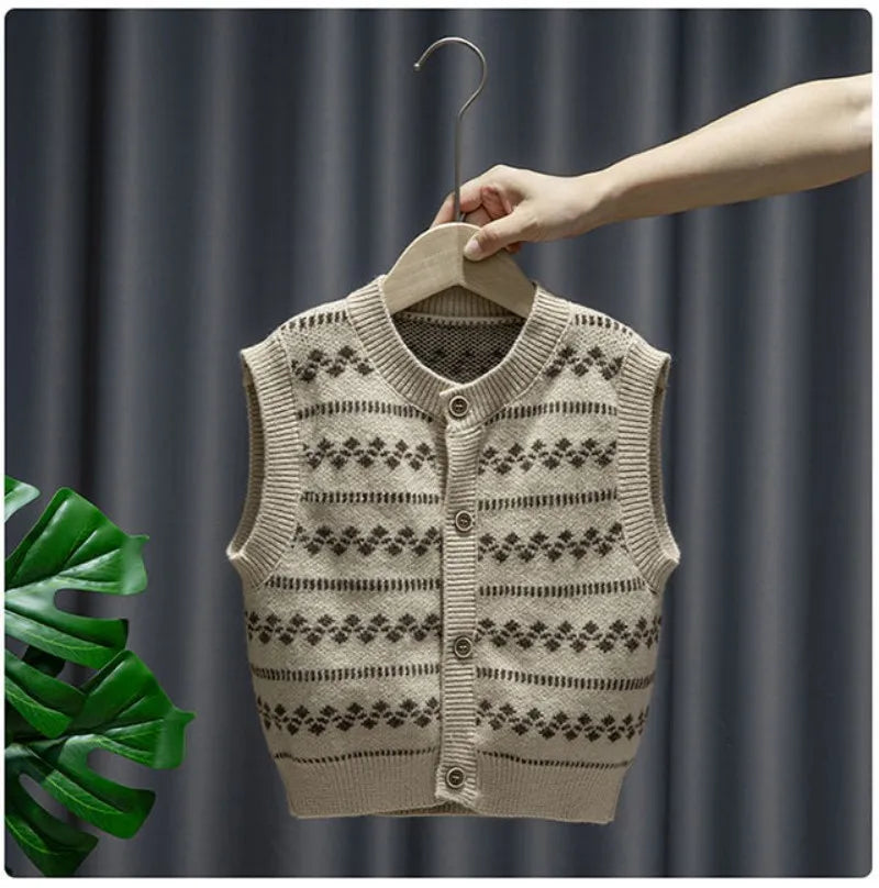Baby Boy Clothing Suit 2024 Spring Autumn Knitted Sleeveless Sweater Vest + Shirts + Pants Boys Outfit Kids Set