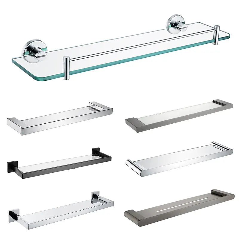 Bathroom Wall Shelf with Rectangle Tempered Glass Stainless Steel Wall Mount Glass Square Shelves Kitchen Organizer Rack Black