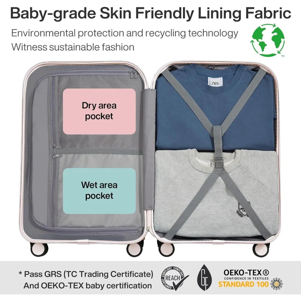 mixi Carry on Luggage, 20'' Suitcase Spinner Wheels Luggage Hardshell Lightweight Rolling Suitcases PC with Cover & TSA Lock for