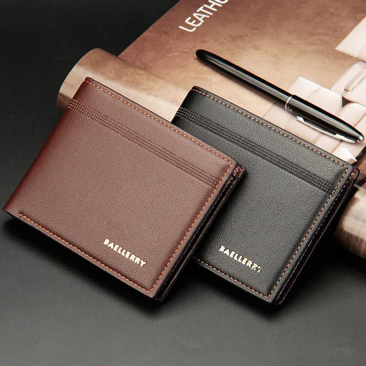Short Men Bifold Wallet Slim ID Credit Card Holder Fashion Male Purse PU Leather Business Men Wallets Retro Money Clips Handbag
