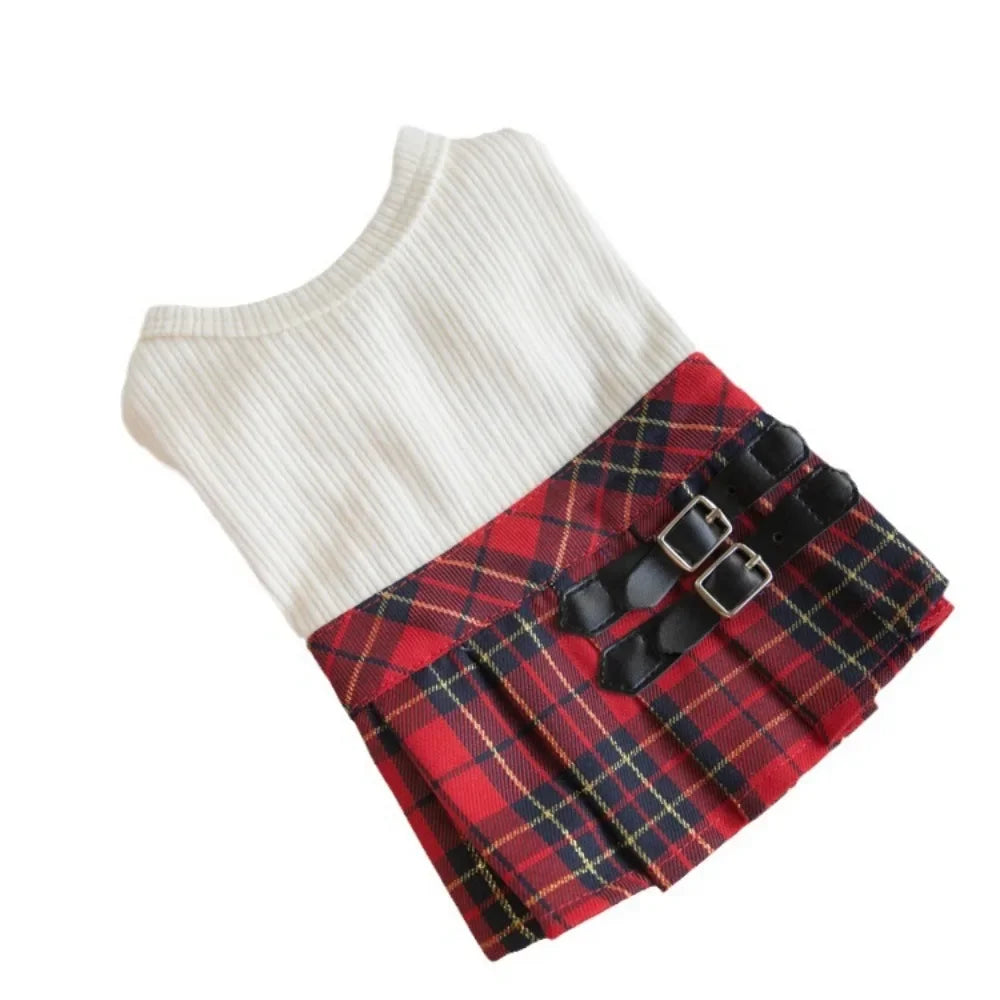 Autumn/Winter Pet Plaid Skirt Dog Dress Cute Pet Dress Teddy Bichons Maltese Dog Dress Puppy Clothes Dog Clothes for Small Dogs