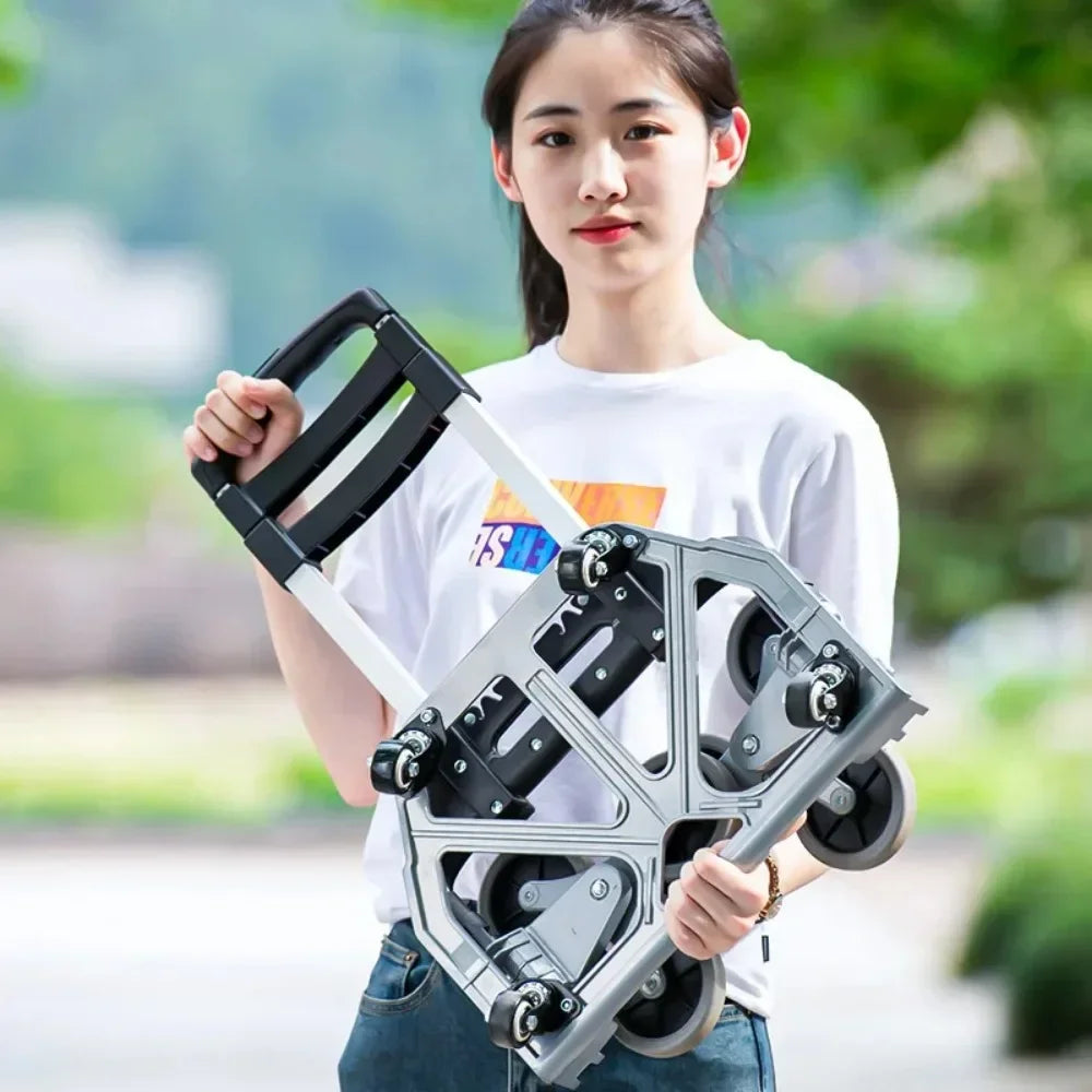 Portable Folding Trolley Cart Home Supermarket Shopping 75kg Trolley Pulling Tool Cart Beach All Terrain Stair Climbing Car