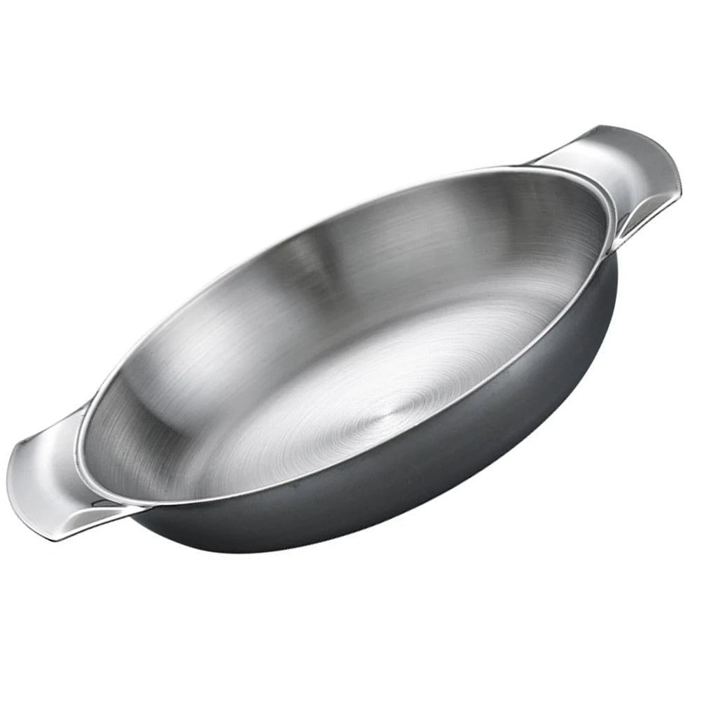 18cm 20cm Stainless Steel Dry Pot Double Ear Korean Seafood Pan Flat Bottom Cooking Pot Kitchenware For Restaurant
