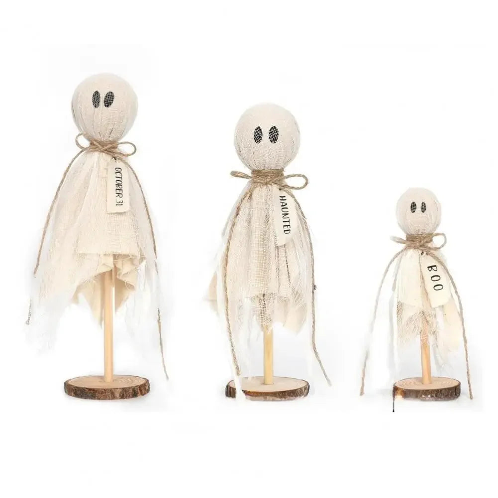 Fun Halloween Decorations Halloween Decor Set of 3 Wooden Ghost Ornaments Adorable Halloween Decorations with Fabric for A