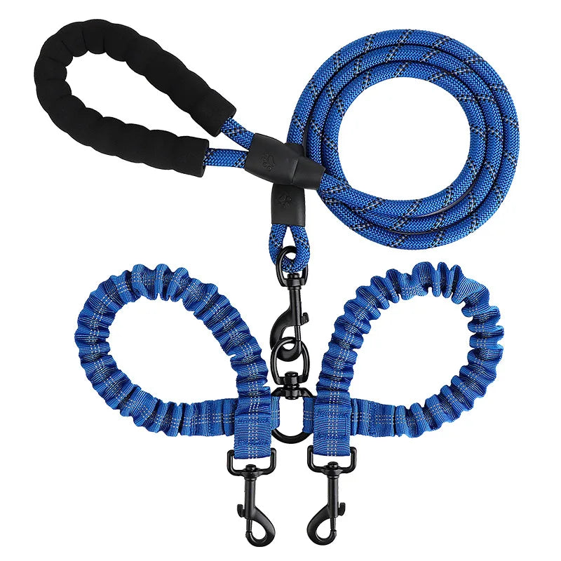 Pet Dog Double Leashes Elastic Rope Two Heads Nylon Two Dogs Collars Harness Leads Dog Leashes Dogs Leash Way Coupler Walk Two